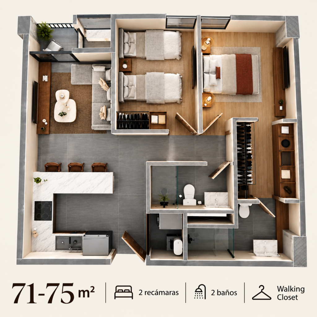 Departamento de 2 recámaras y 2 baños